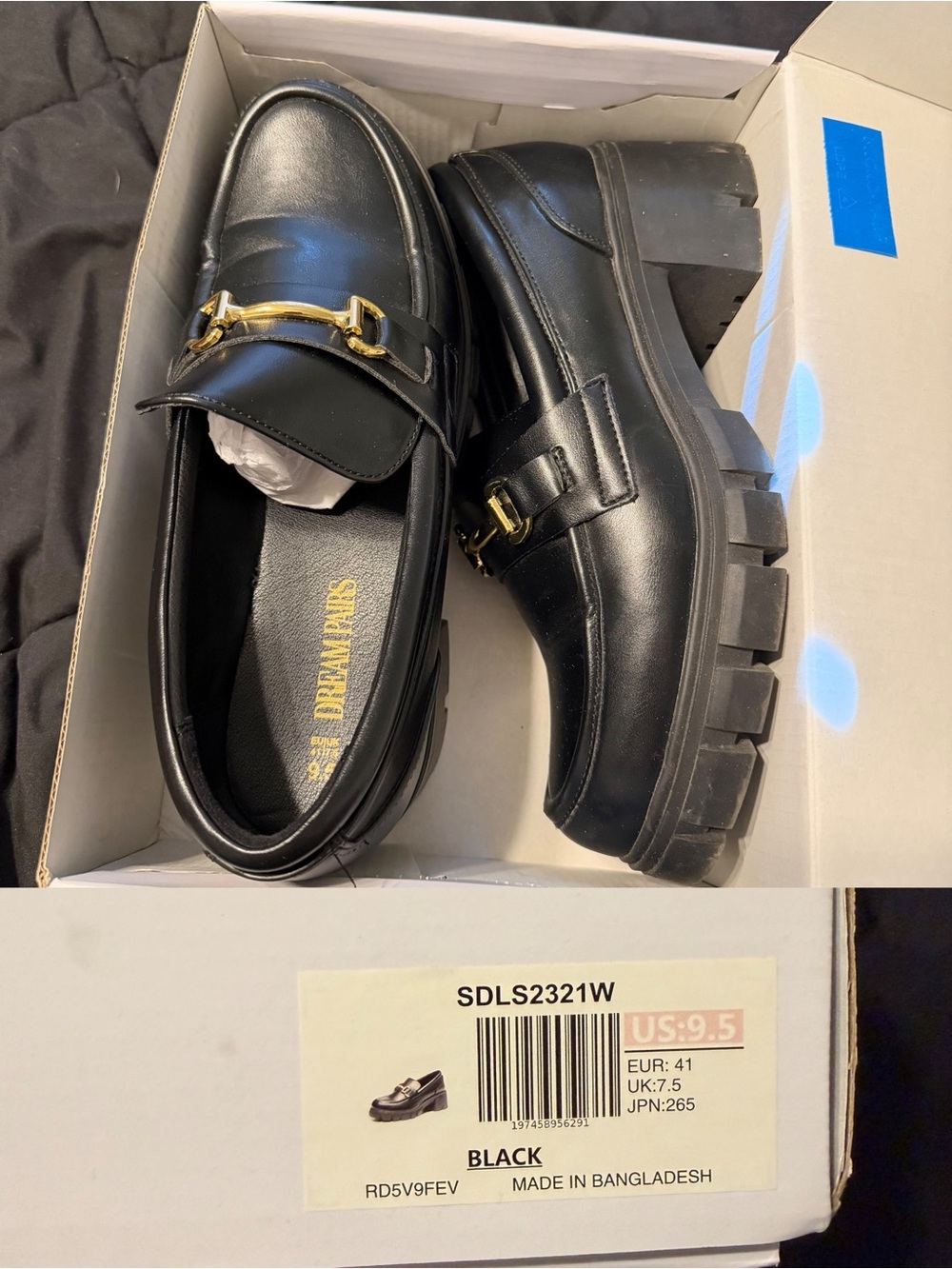 Dream Pairs Black Platform Loafers with Gold Bit